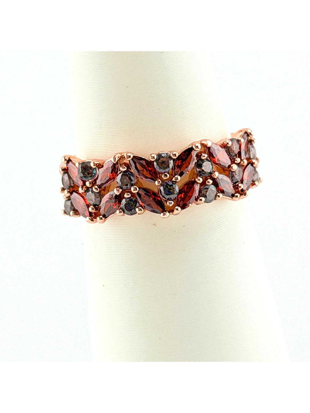 Bomb Party Sz 8 "The Dazzling Duo" Garnet/Rainbow Topaz Rose Gold RBP5699 RETRO